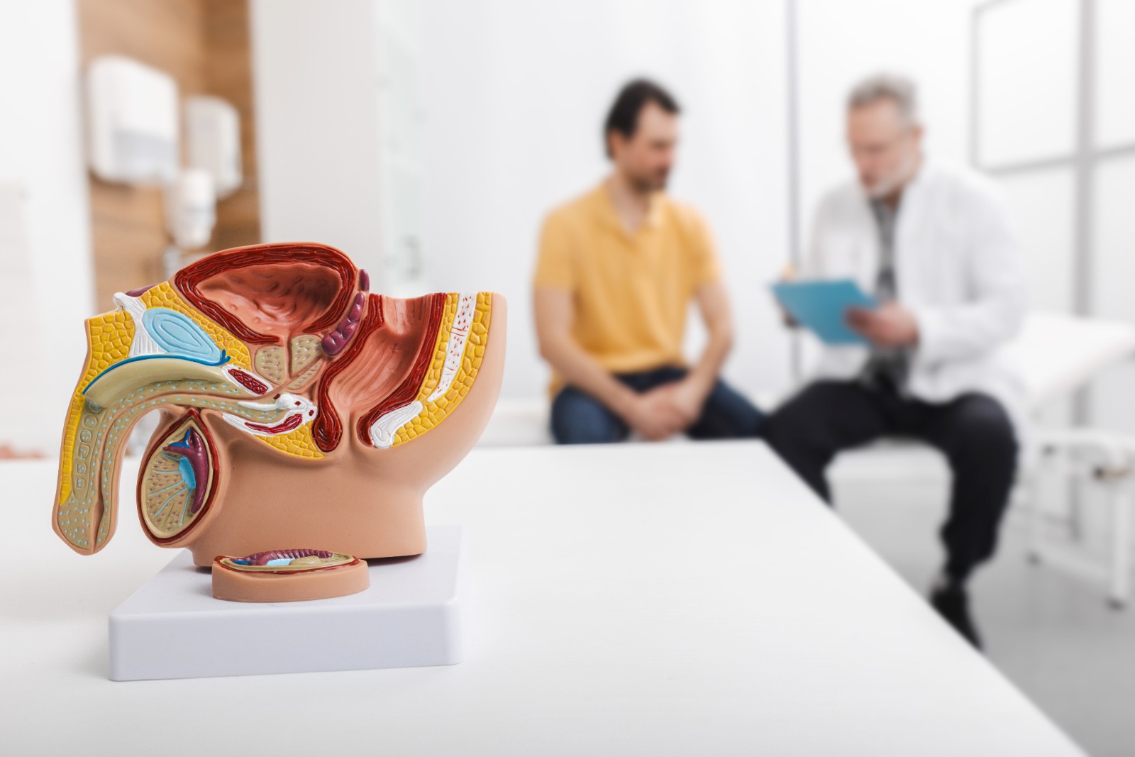 hombre con doctor por consulta urológica